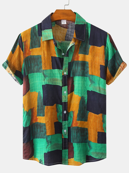 Summer Essential Cotton Blend Lapel Floral Shirt for Men - Regular Fit, Button Front, Non-Stretch Fabric, Hand Washable - Perfect for Casual All-Season Wear