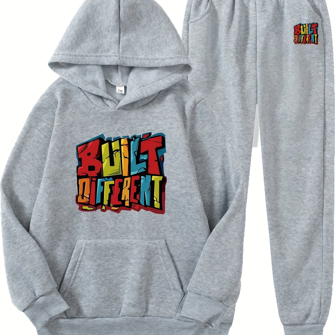 2 Pcs Boys' Built Different Letter Print Hooded Outfit Set - Hoodie & Pants Combo, Kids' Clothing, Ideal Gift for Boys