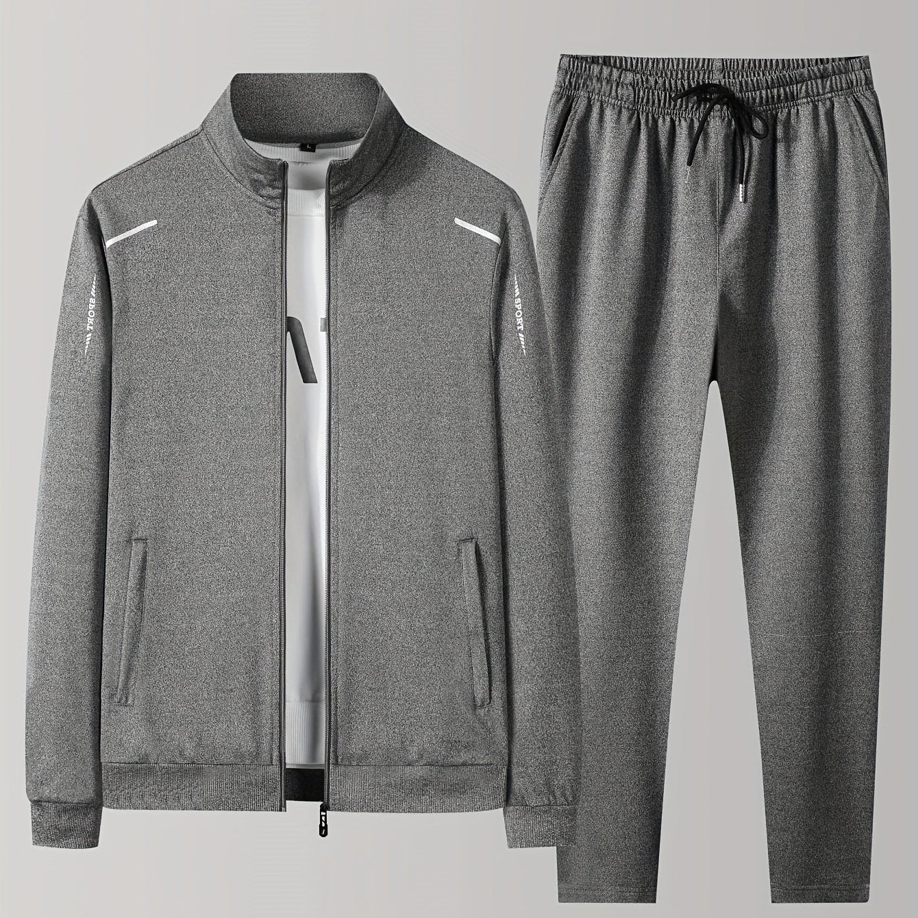 Two Piece Outfits For Men, Men Classic Design Zipper Up Jacket And Sweatpants Drawstring Pants