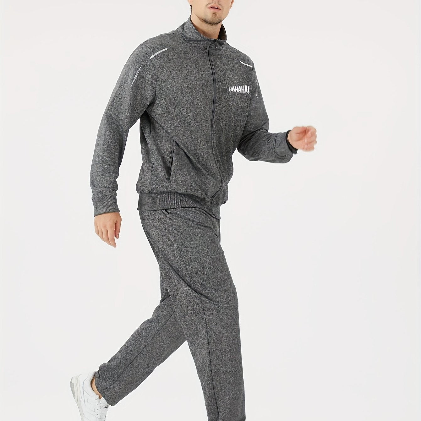 Two Piece Outfits For Men, Men Classic Design Zipper Up Jacket And Sweatpants Drawstring Pants
