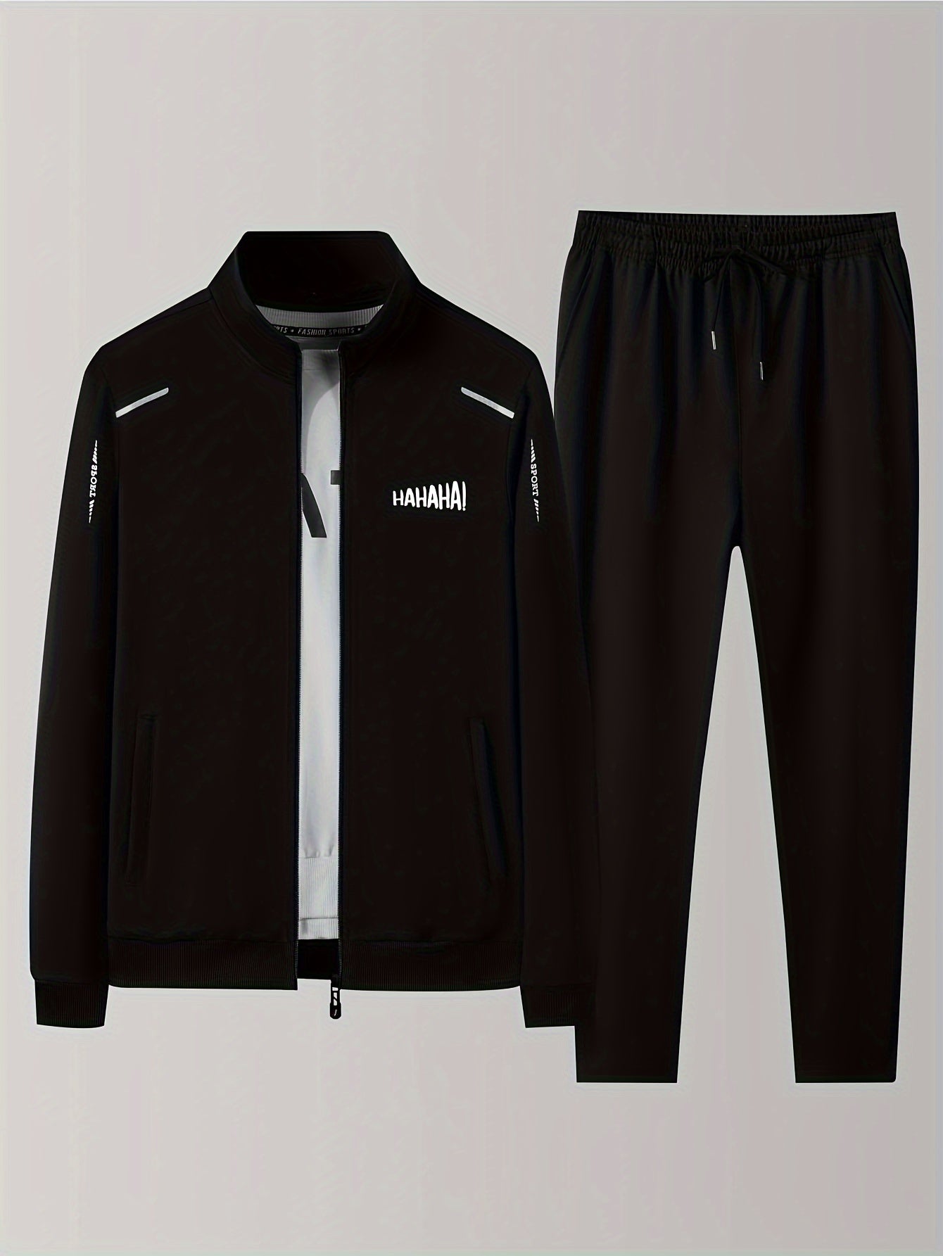 Two Piece Outfits For Men, Men Classic Design Zipper Up Jacket And Sweatpants Drawstring Pants