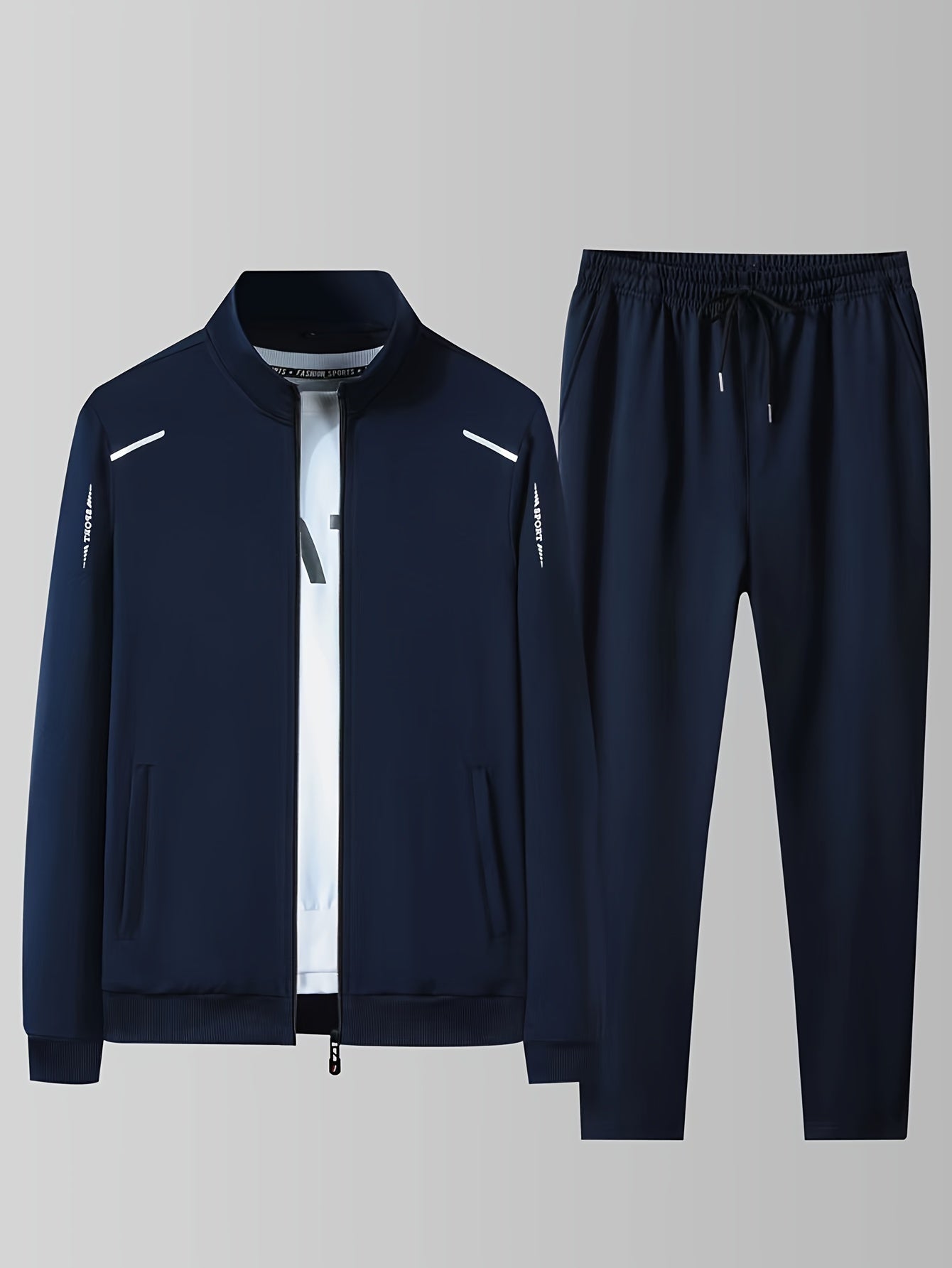 Two Piece Outfits For Men, Men Classic Design Zipper Up Jacket And Sweatpants Drawstring Pants