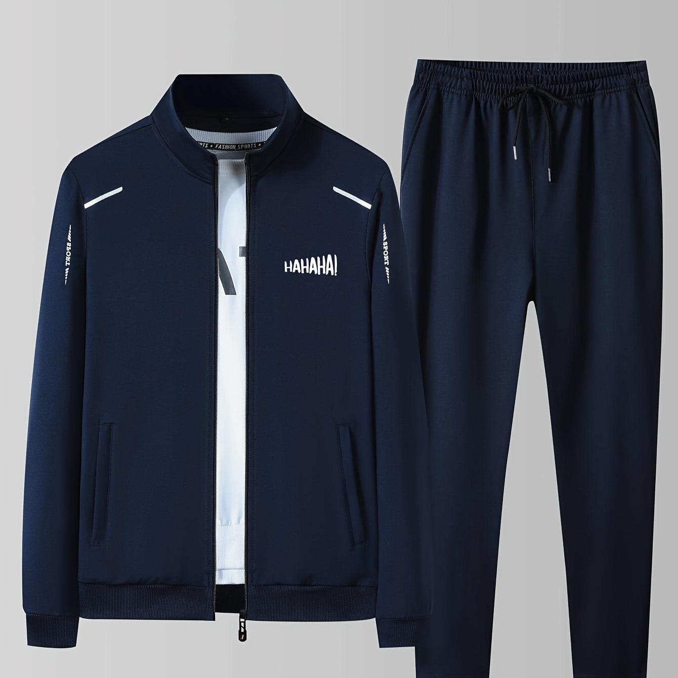 Two Piece Outfits For Men, Men Classic Design Zipper Up Jacket And Sweatpants Drawstring Pants