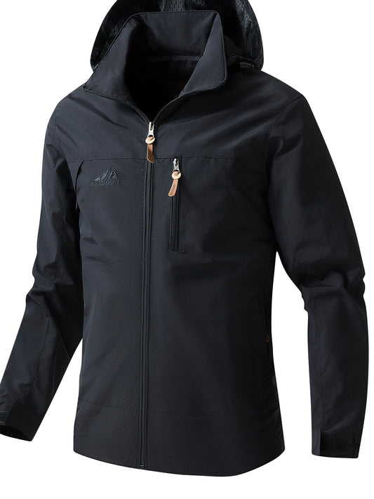 Water-Resistant Hooded Jacket for Men - Outdoor Sports Jacket for Spring and Autumn - Windproof, Breathable, and Lightweight - Ideal for Hiking, Camping, and Cycling