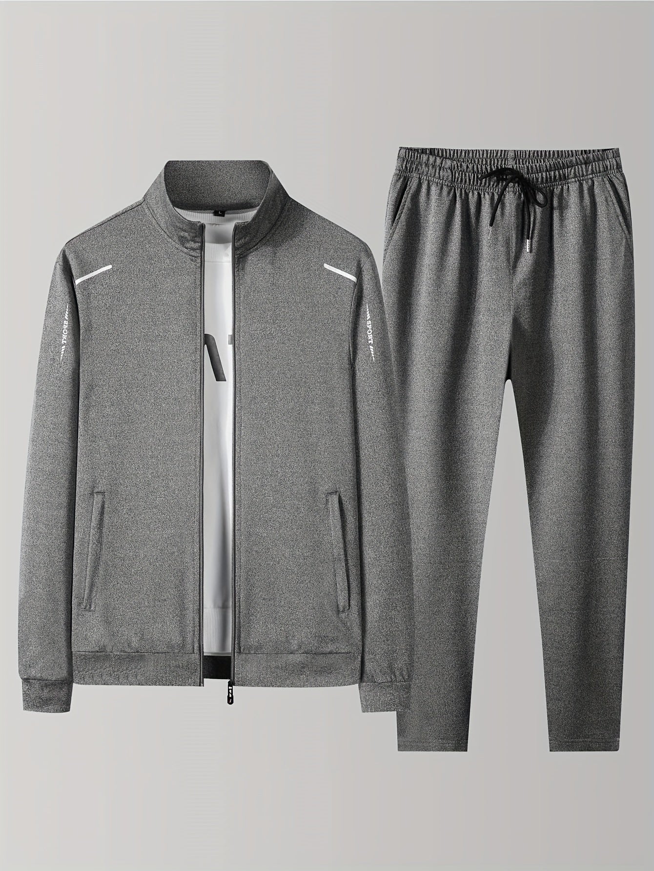 Two Piece Outfits For Men, Men Classic Design Zipper Up Jacket And Sweatpants Drawstring Pants